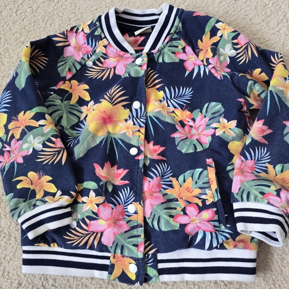 Zara Other - Zara Cotton Kids Tropical Floral Jacket - Navy and Multicolor